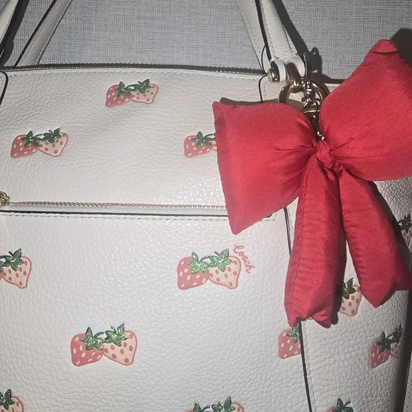Coach Kacey Satchel bag in chalk pebbled leather with a strawberry print - Picture 3 of 5